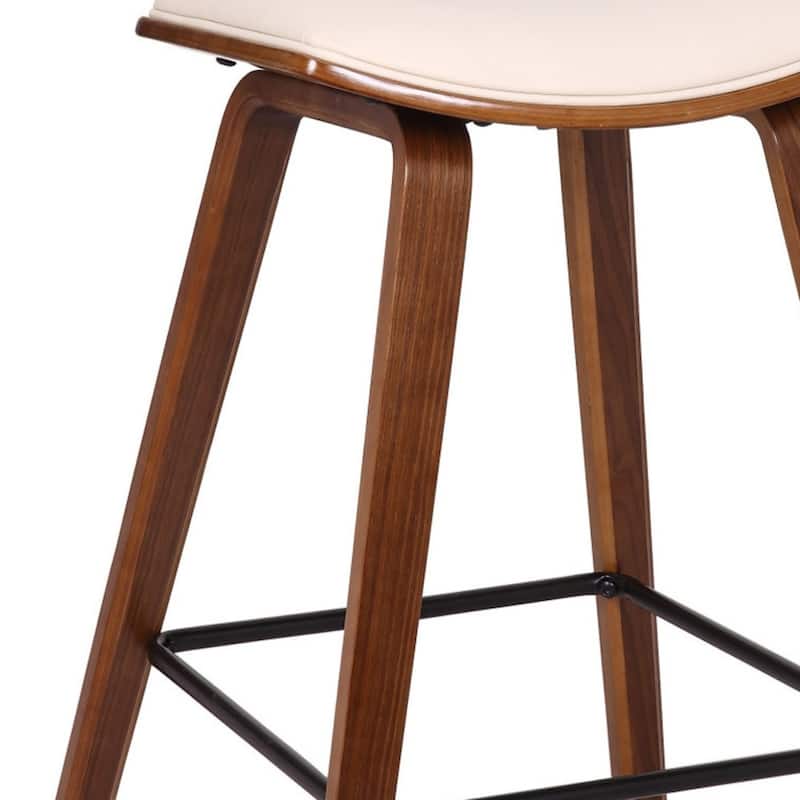 Iron Low Back Fabric Counter Bar Stool with Footrest and Wood Finish - 19” x 16” x 36” (D x W x H)