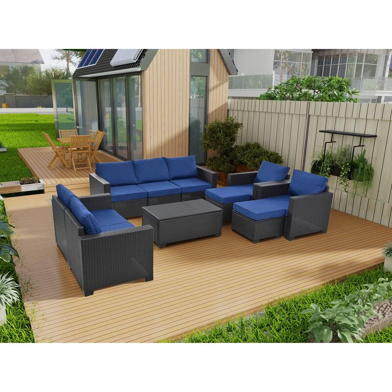 10-Piece Rattan Sectional Sofa Set with Storage Table & Waterproof Cushions