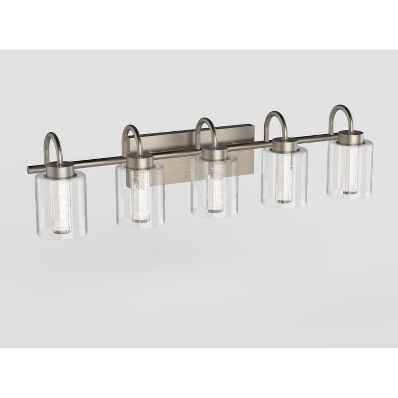Brushed Nickel Vanity Lights with Crystal Bubble Glass - 5-light