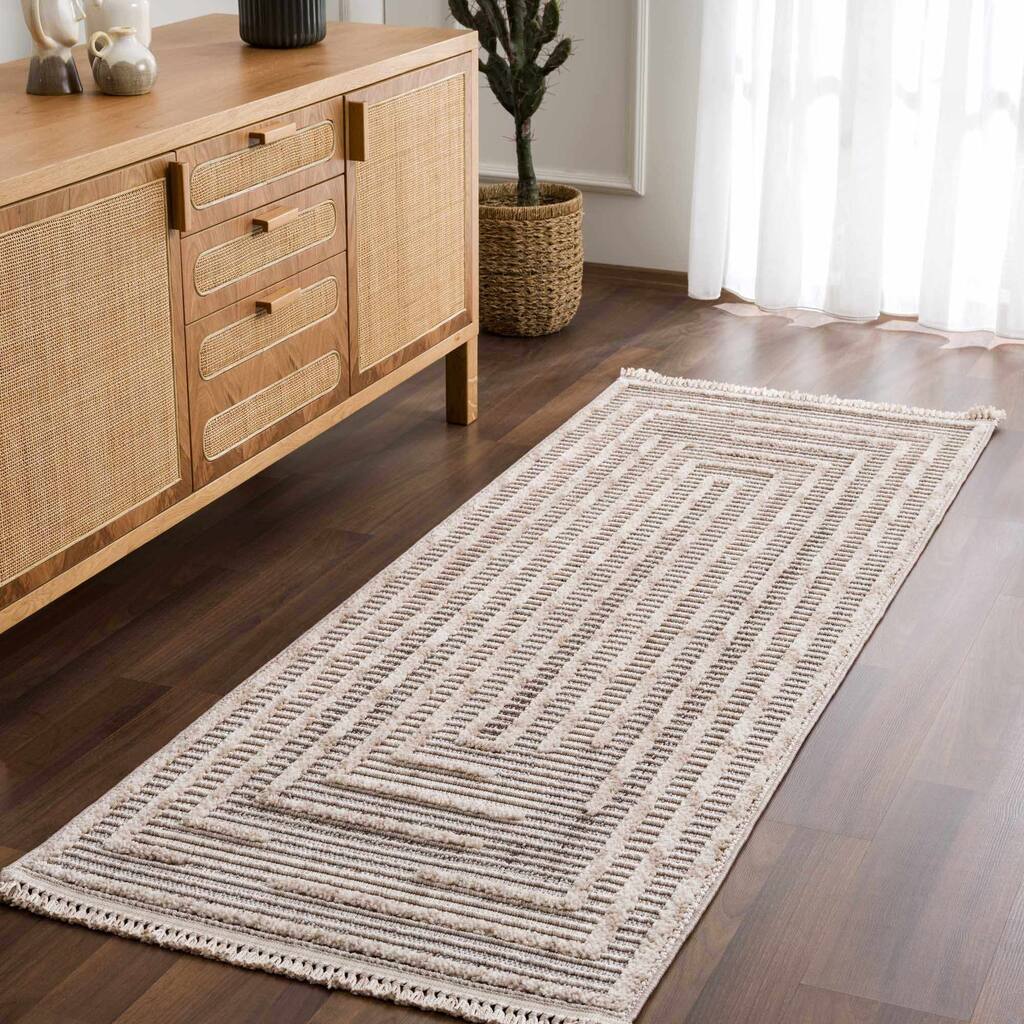 Hauteloom Lunao Hallway, Kitchen Runner Rug - Charcoal, Cream, Peach - 2'7" x 7'3"
