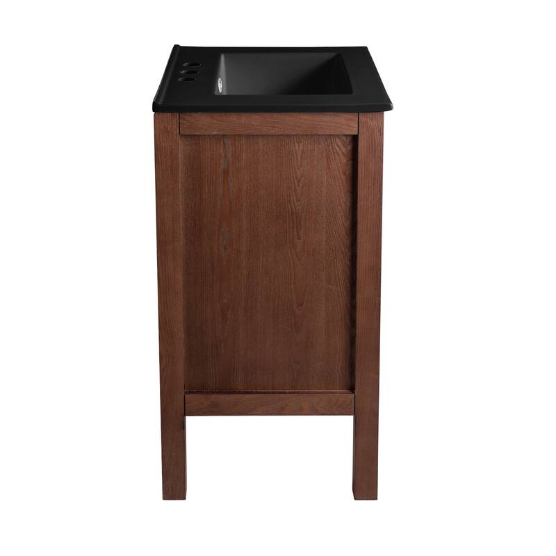 Nadar 24 In. Brown Walnut Bathroom Vanity With Black, 3-Hole Ceramic Sink Top
