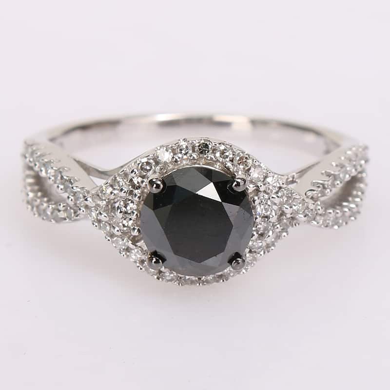 Miadora 10k White Gold 1 3/4ct TDW Black and White Diamond Crossover Halo Engagement Ring