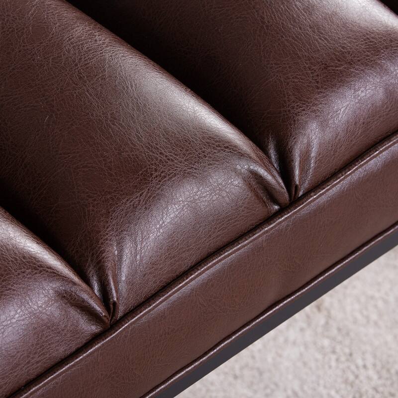 53'' PU Leather Upholstered Bench with Metal Base for Bedroom and Entryway