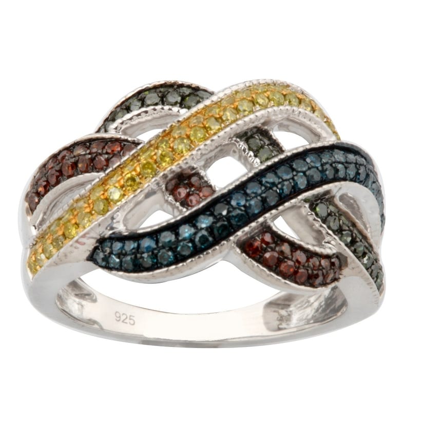 Prism Jewel 0.49 Carat Green Diamond /& Diamond Flower Style Ring 925 Sterling Silver