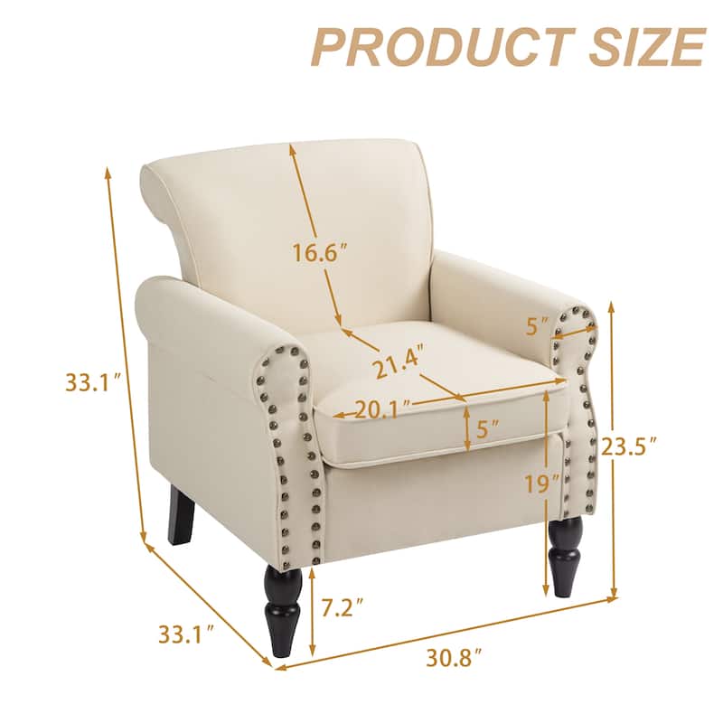 Set of 2 Modern Upholstered Armchair Nailhead Trim Accent Chair