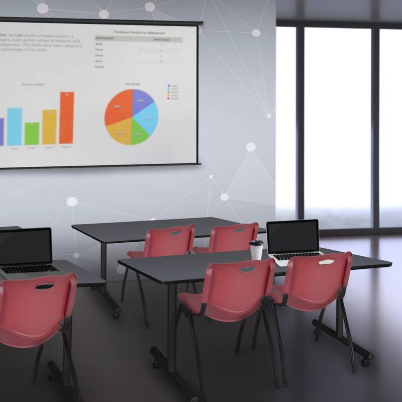 48" x 24" Training Table- Grey & 2 'M' Stack Chairs- Burgundy - 48 x 24 inches