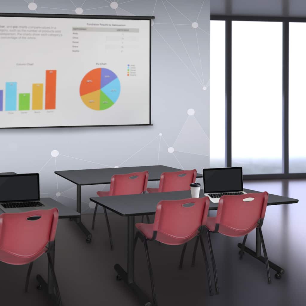 48" x 24" Training Table- Grey & 2 'M' Stack Chairs- Burgundy - 48 x 24 inches