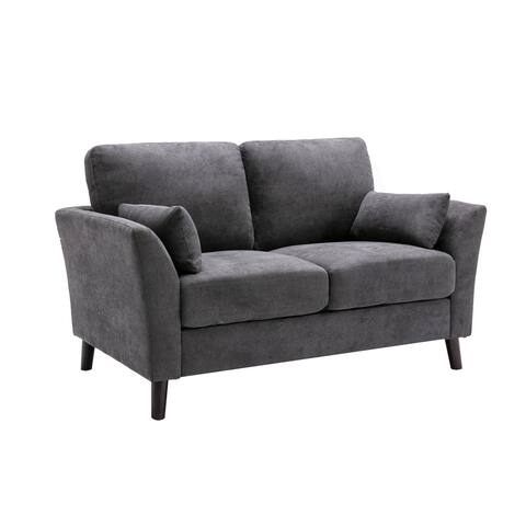 Velvet Upholstered Fabric Loveseat with 2 Pillows