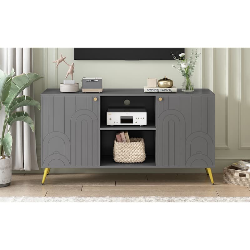 53.1" TV Stand with Gold Metal Legs and Open Shelves