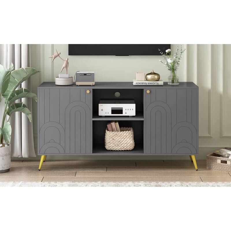 Roomfitters Modern TV Stand for up to 55 Inch TV, Media Console with Adjustable Shelf, Metal Legs and Handles