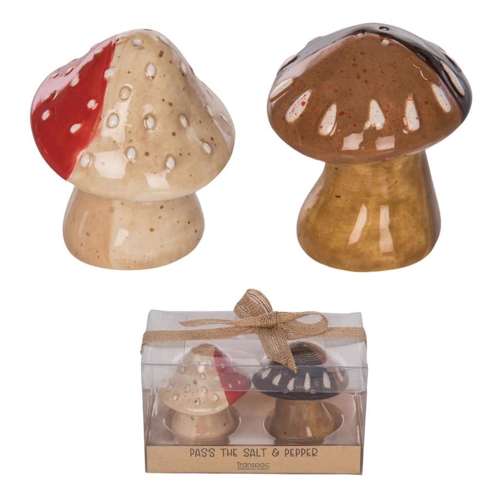 Transpac Ceramic Mushrooms Salt and Pepper Set of 2 Home Decorations Spring