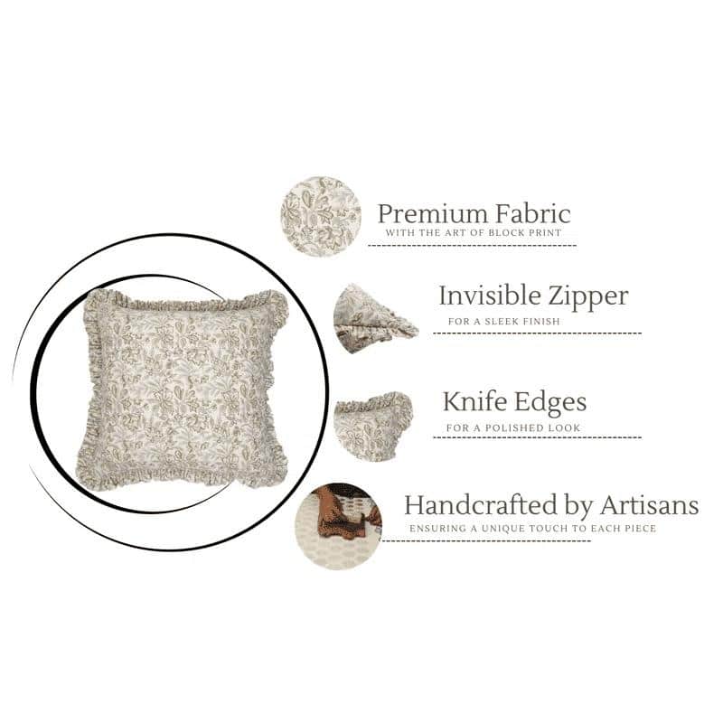 Floral Cotton Indoor Outdoor Frill Pillow Cover- Kudrat