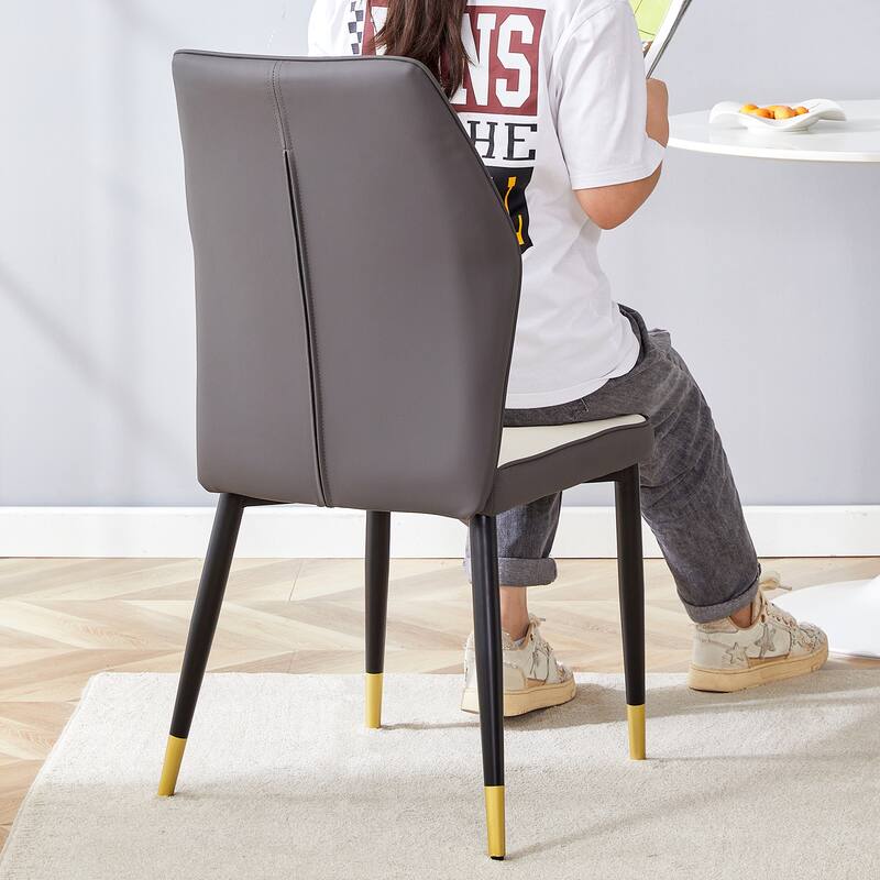 Roomfitters PU Dining Chairs with Patterned Backrest and Black Metal Legs, Upholstered Modern Set of 8 for Dining