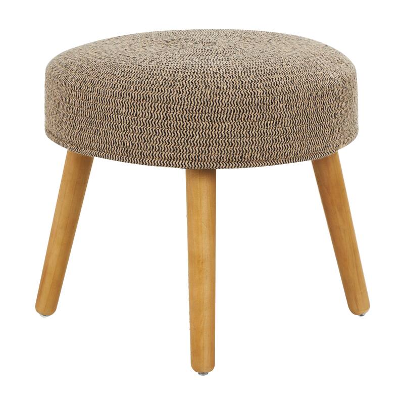 Brown Polyester Chevron Textured Stool with Brown Wooden Legs