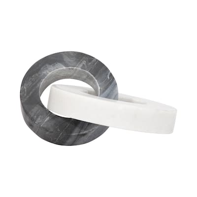 Sagebrook Home's Marble and Suar Wood 8" Double Ring in White/Black, Crafted Decorative Accessories - 8" x 5" x 6"