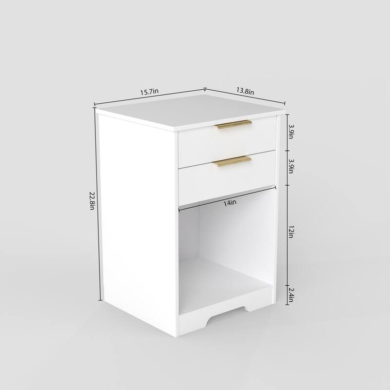 Nighstand With 2 Drawers,End Table,Nightstand with Open Space,Golden Handle,Morden Design,For Living Room,Bedroom