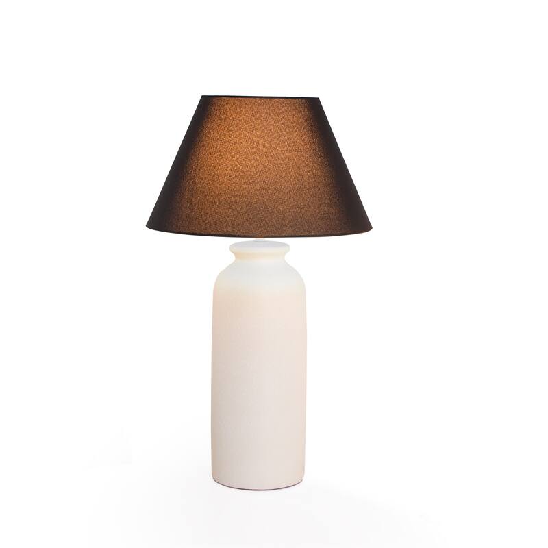 28 in. Nordic Ceramic Table Lamp with Sandblasting and Linen Shade for Living Room, Bedroom, Dining Room - White