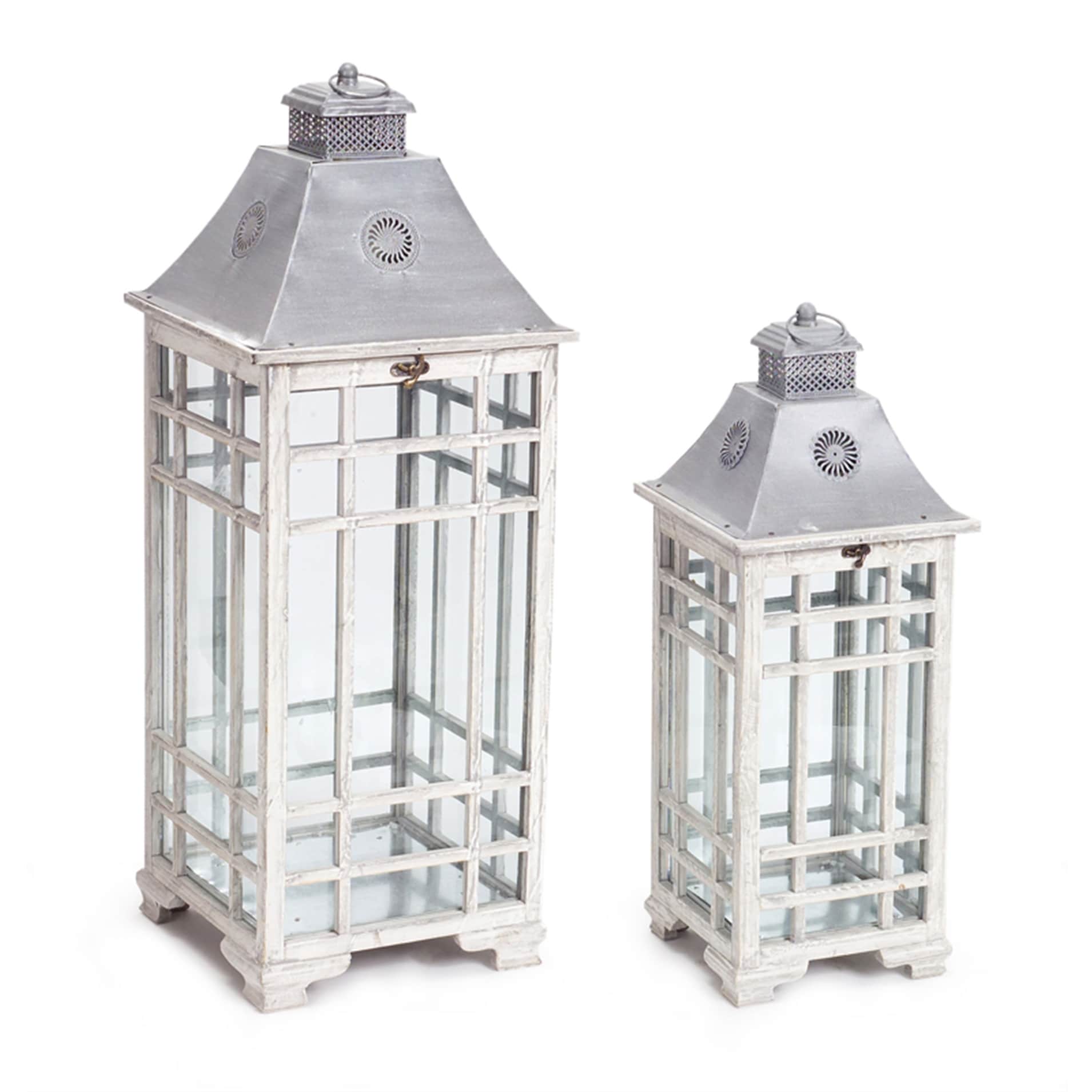 Metal Lantern (Set of 2) - White - 9.5 x 9.5 x 24.5; 12.5 x 12.5 x 33