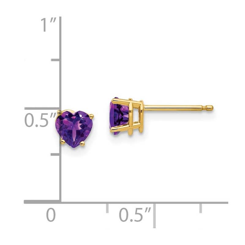 Curata 14k Yellow Gold 5mm Heart Amethyst Earrings