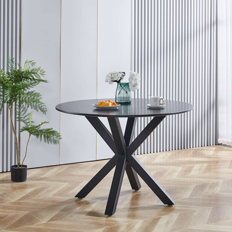42.1"W Mid-century Round Dining Table with Metal Cross Leg and MDF Top