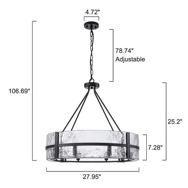 dimension image slide 3 of 5, Dimmable Large Drum Glass Chandelier for Dining Room High Ceiling Living Room
