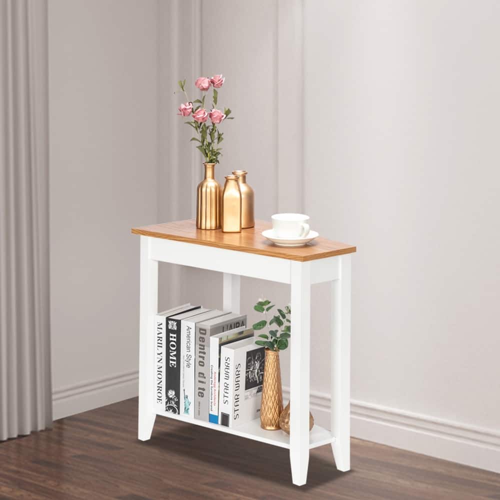 MDF 24" Wide 2-Tier Narrow Nightstand Sofa Table White