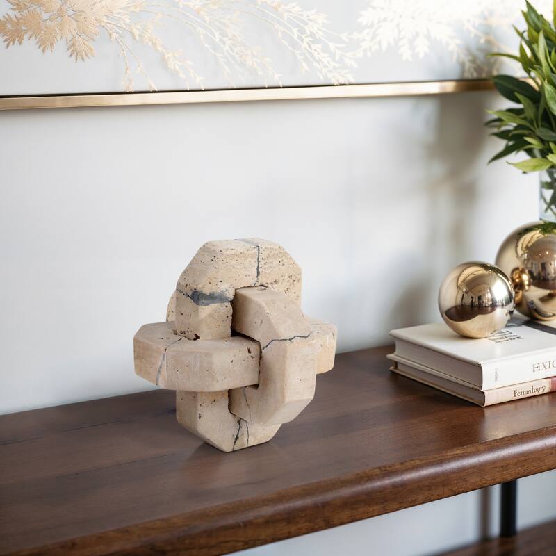 Stone Decorative Object Interlocking Geometric Sculptural Design - 5" x 5" x 5"