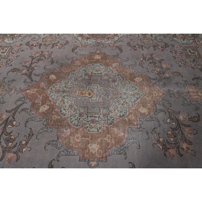 Overdyed Blue Tabriz Persian Vintage Rug Hand-Knotted Wool Carpet - 9'6"x 12'8"