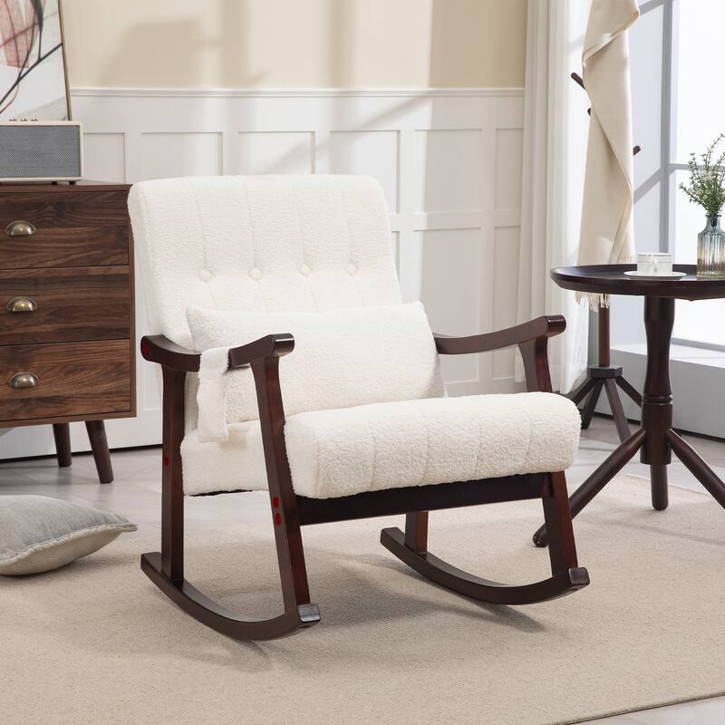 AVAWING Upholstered Rocking Chair with Massage Lumbar Support