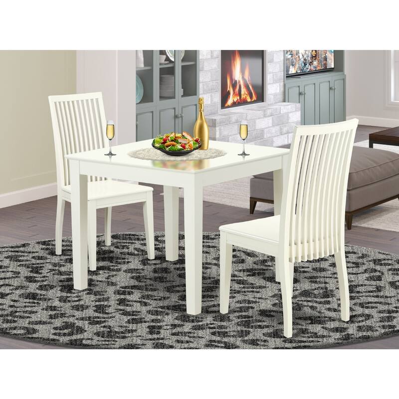 Dinette Set 3 Piece - Kitchen Table & Chairs - Modern Farmhouse Style - Linen White Finish