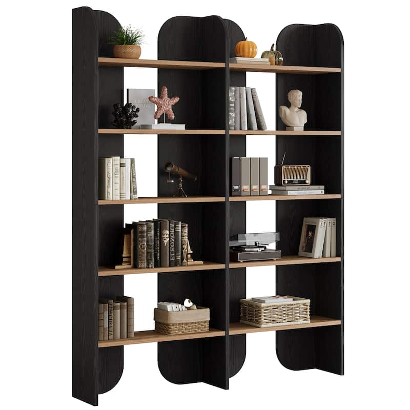 70.87" 5-Tier Double Wide Bookshelf, Open Shelves Tall Floor Standing Bookcase Storage Accent Shelf
