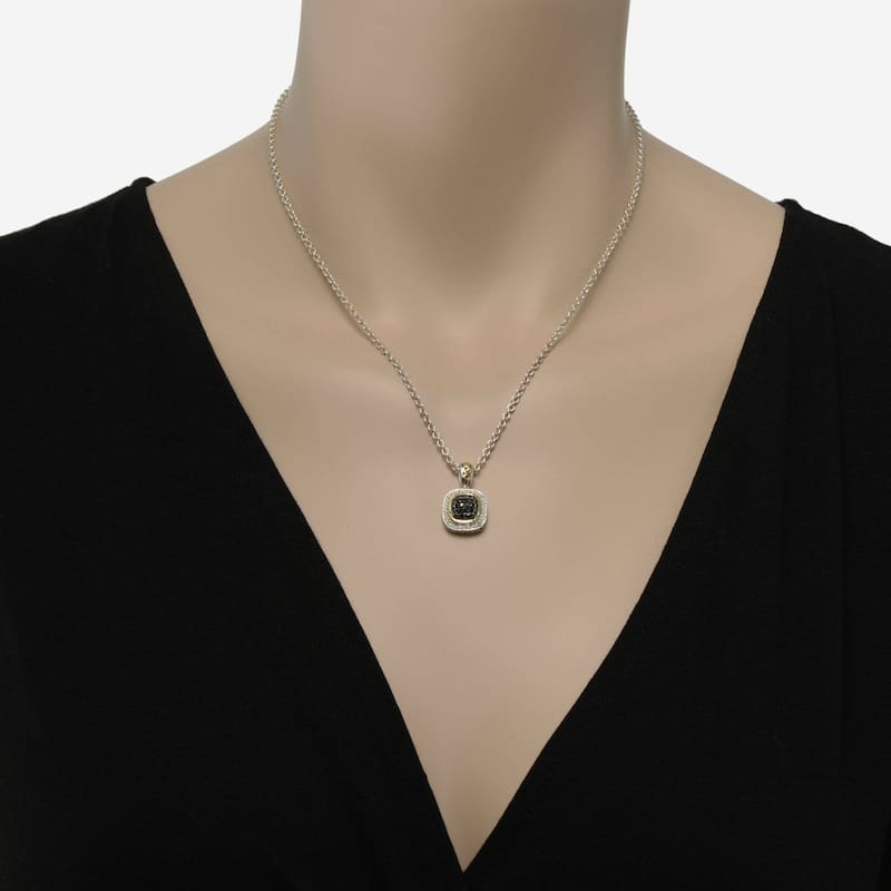 Charles Krypell Sterling Silver and 18k Yellow Gold, Black and White Diamonds Pendant Necklace - 17