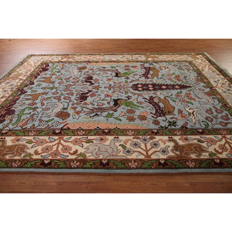 Animals Hunting Design Ziegler Rug Hand-Knotted Oriental Wool Carpet - 8'10"x 11'11"