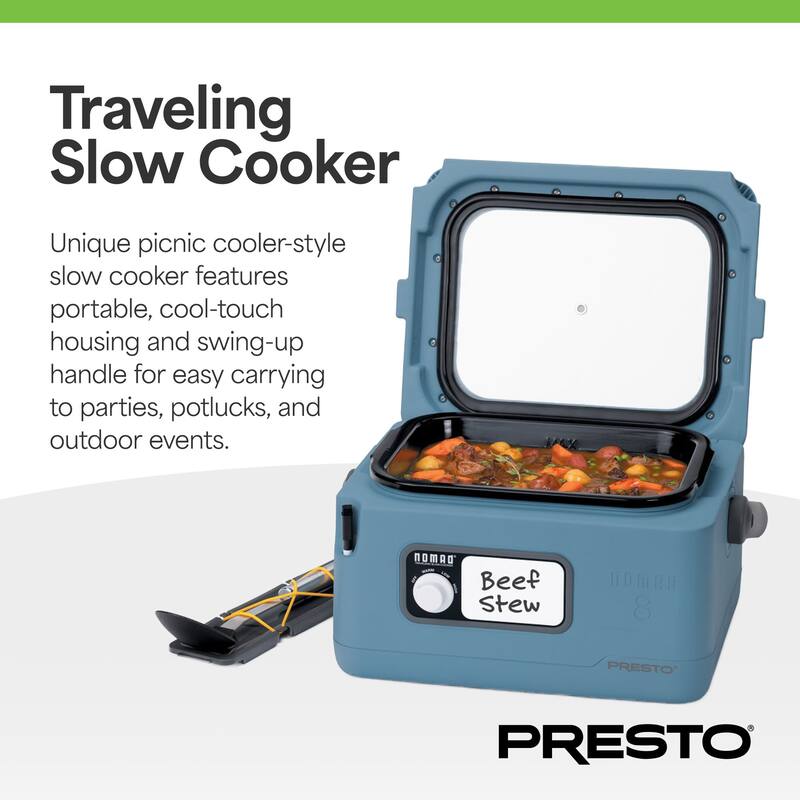 Presto 06019 8 Qt Nomad Portable Electric Slow Cooker, Locking Lid, Green/Gold