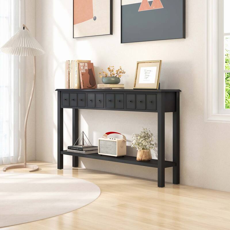 Costway 60" Console Table Retro Entryway Sofa Table with 4 Drawers & - See Details