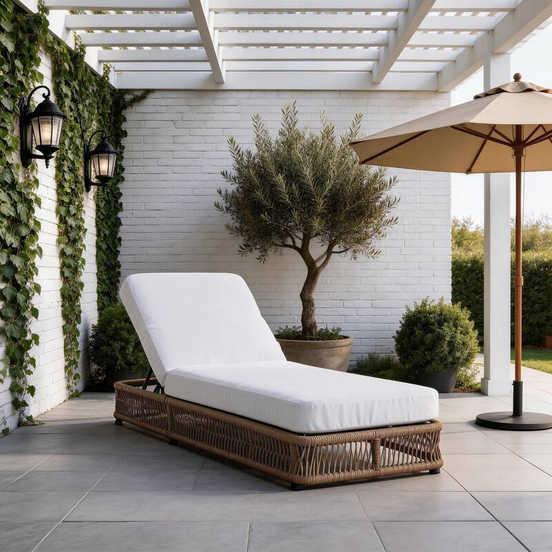 Woven Rattan Outdoor Chaise Lounge With Cushion