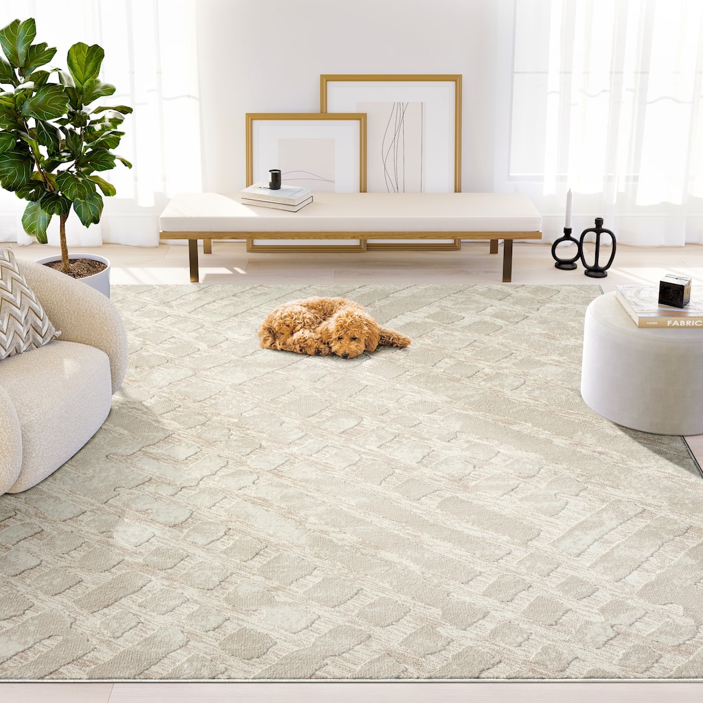 Abani Rugs TER190A Beige Cream Rustic Geometric Modern Area Rug