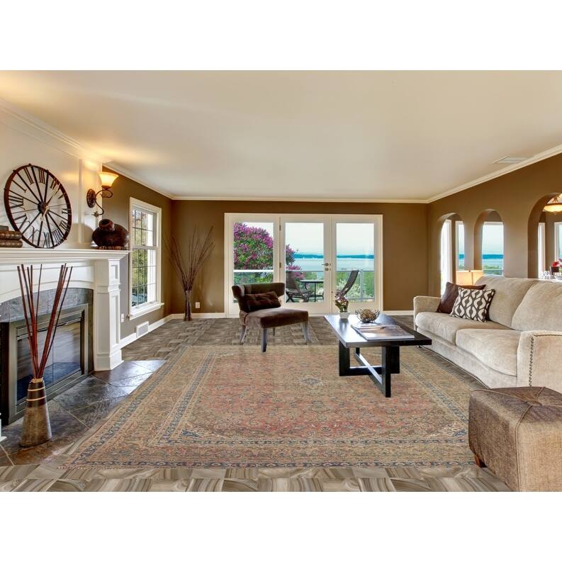 Hand Knotted Oriental 100% Wool Carpet Traditional Floral Pink Mashad Area Rug - 12' 5'' X 9' 4''