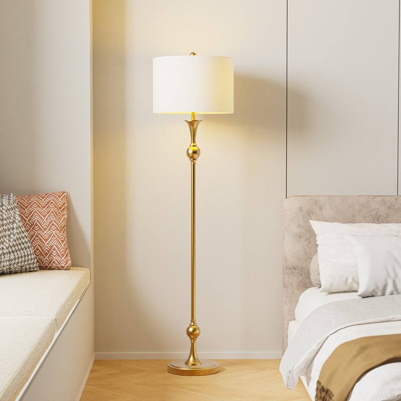 KAWOTI 60"H Traditional Metal Floor Lamp with Drum Shade - W15" x H60"