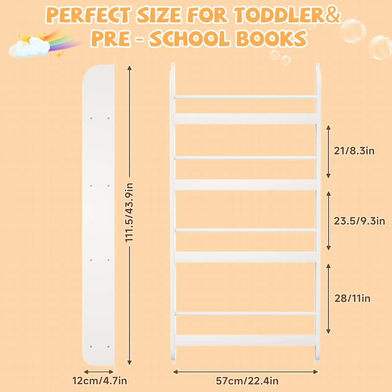 4-Tier Kids Bookshelf, Wall Mounted Kids Bookcases Organizer for Toys and Books