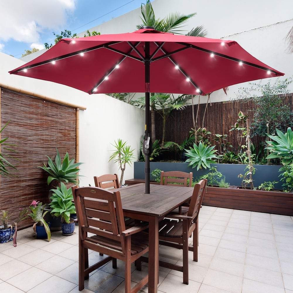 LIVOOSUN Patio 7.5 FT LED Market Umbrella,Table Umbrella w/Tilt Button
