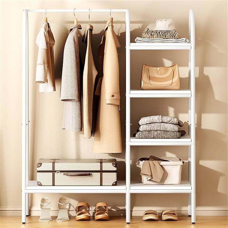 Metal Garment Rack with 4-Tier Wood Storage Shelves - 15.75"D x 39.4"W x 59"H