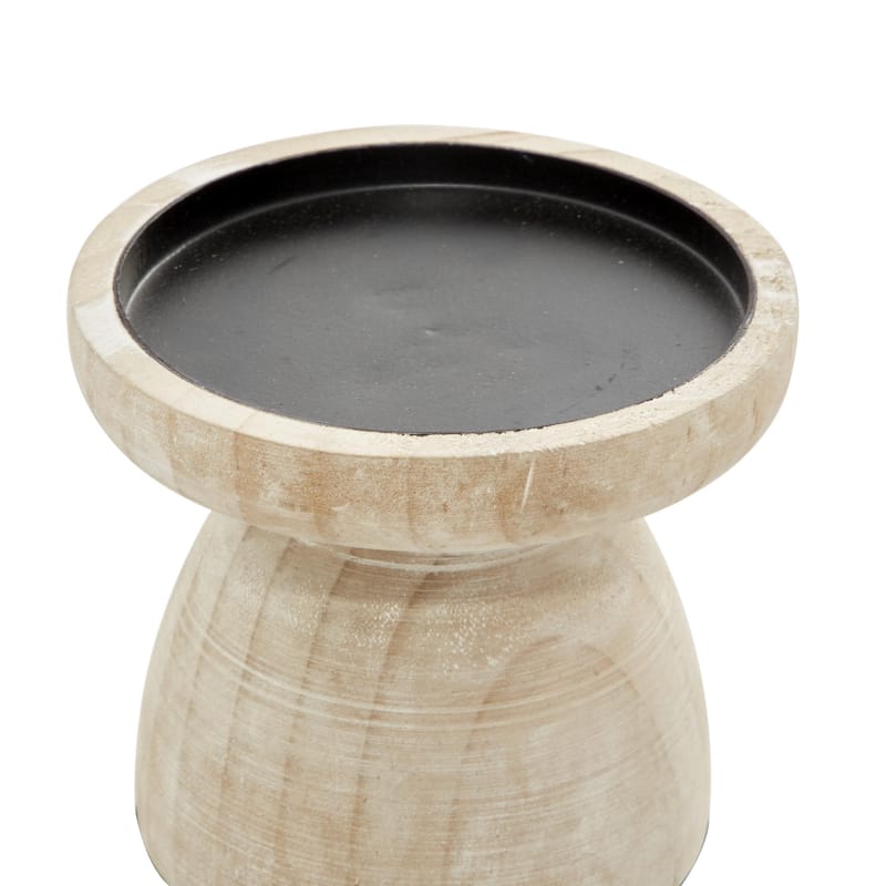 Wood Pillar Candle Holder with White Wash Finish - Set of 3 Black or Brown - Roche River Decor
