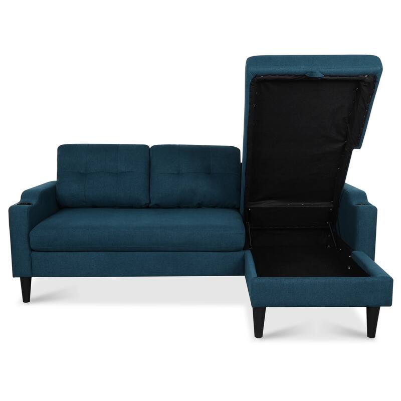 Blue Fabric Sofa with Storage and Comfortable Cushions, 75x49x32 inches