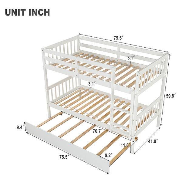 Solid Wood Twin Bunk Beds Frame with Trundle - Bed Bath & Beyond - 35437635