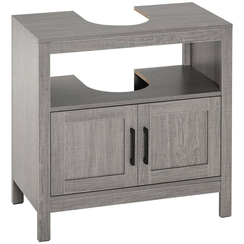 kleankin Pedestal Sink Storage Cabinet, Bathroom Sink Cabinet with Doors and Open Shelf, Bathroom Vanity, Space Saver Organizer
