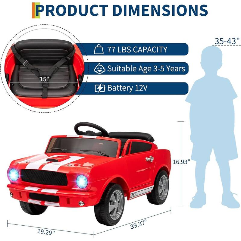 12v Electric Vehicle Licensed Shelby GT350 Ride on Car Toy for Kids Best Gifts