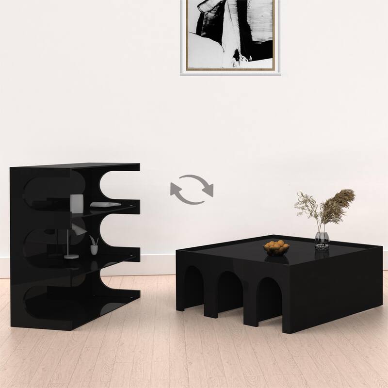 Multifunctional 4-Tier White Book Shelf & Coffee Table, Creative Furniture Floor Bookshelf, Minimalist Organizer Storage Shelves - Black