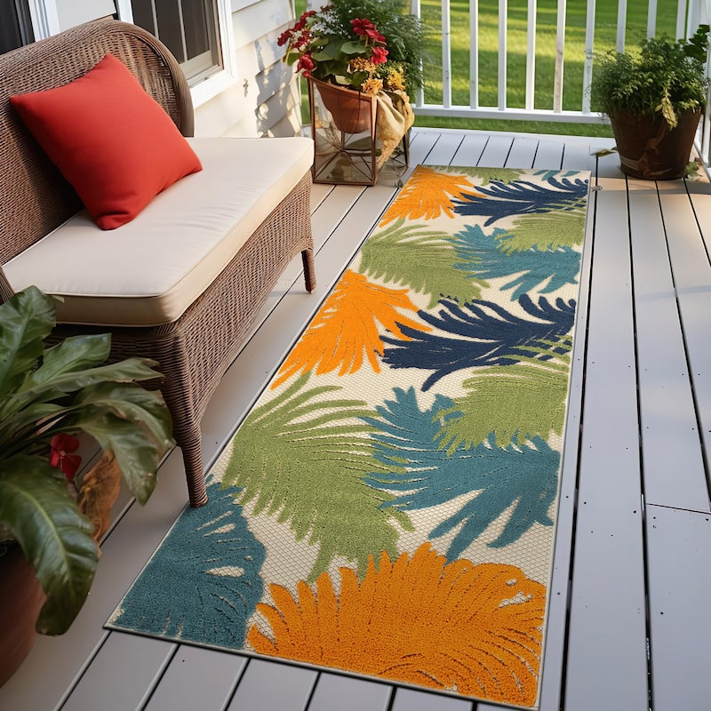 World Rug Gallery Tropical Floral Indoor/Outdoor Area Rug - 2' 7" x 12' - Multi