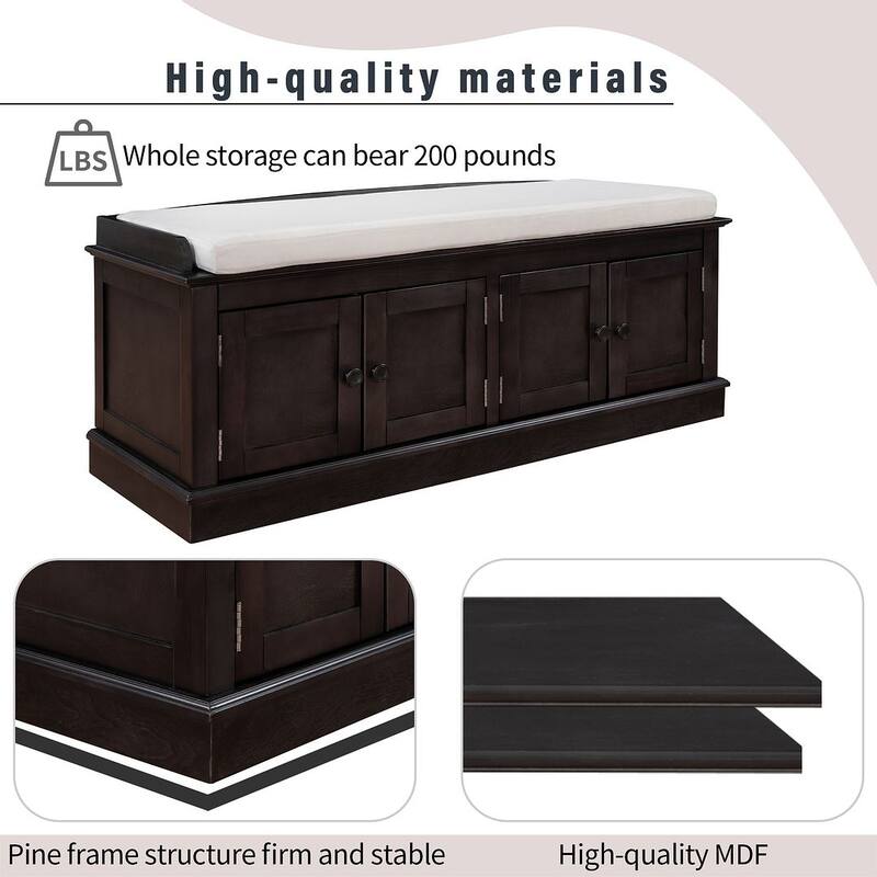 42.70" Modern Versatile Entry Upholstered Storage Bench with 4 Doors, Adjustable Shelves and Shoe Racks